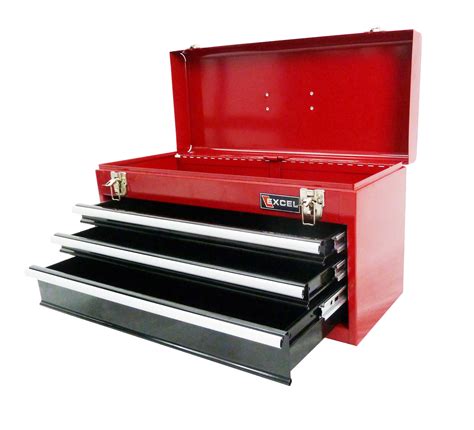 excel tb133a red 21 inch portable steel tool box red|excel 3 drawer toolbox.